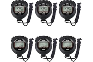 PULIVIA 6 Pack Digital Stopwatch Sports Timer for Coaches, Clock Alarm Calendar Simple Stop Watch for Sports Coaches PE-Teacher Referee, Black