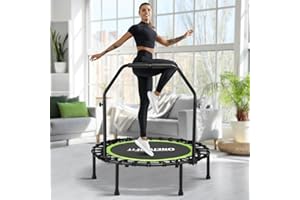 ONETWOFIT Foldable Rebounder Trampoline for Adults, 40/42/45” Mini Fitness Trampoline W/Adjustable Foam Handle Bungees, Quiet Exercise Trampoline for Personal Indoor Workout