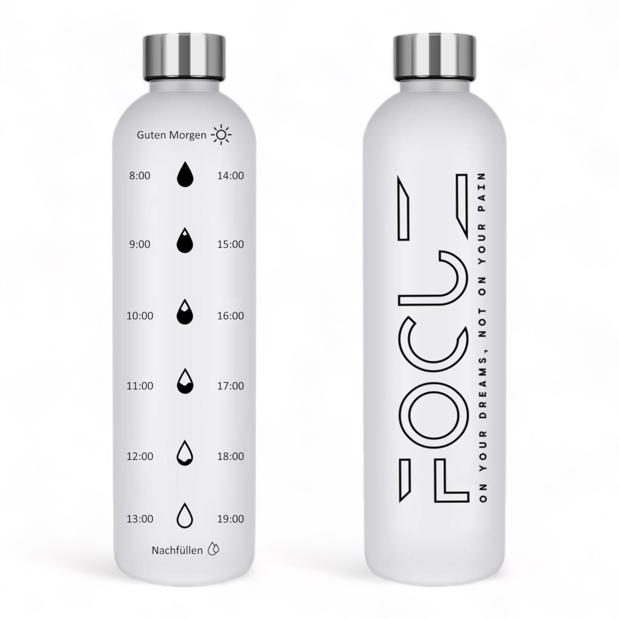 FOCUZ® Motivational Bottle 1 L with Motivational Time Marker, Water Bottle 1 L, 1 Litre - Leak-Proof, BPA-Free, Dishwasher Safe, Carbonated Water Bottle for Sports, Leisure, Office
