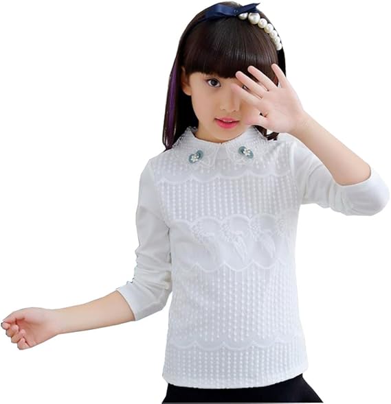 Amazon Fevon Tシャツ キッズ ガールズ 長袖 Tシャツ 子供用 女の子 秋 冬 春 おしゃれ レース トップス カットソー インナー コットン 柔らか 通常 裏起毛 2タイプ 暖かい 保温防寒 通園 通学 110 160cm Tシャツ カットソー 通販