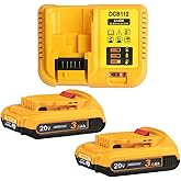 TENMOER 2 Pack 3.0AH Battery Replacement for Dewalt 20V Max Battery with DCB112 Charger Starter Kit