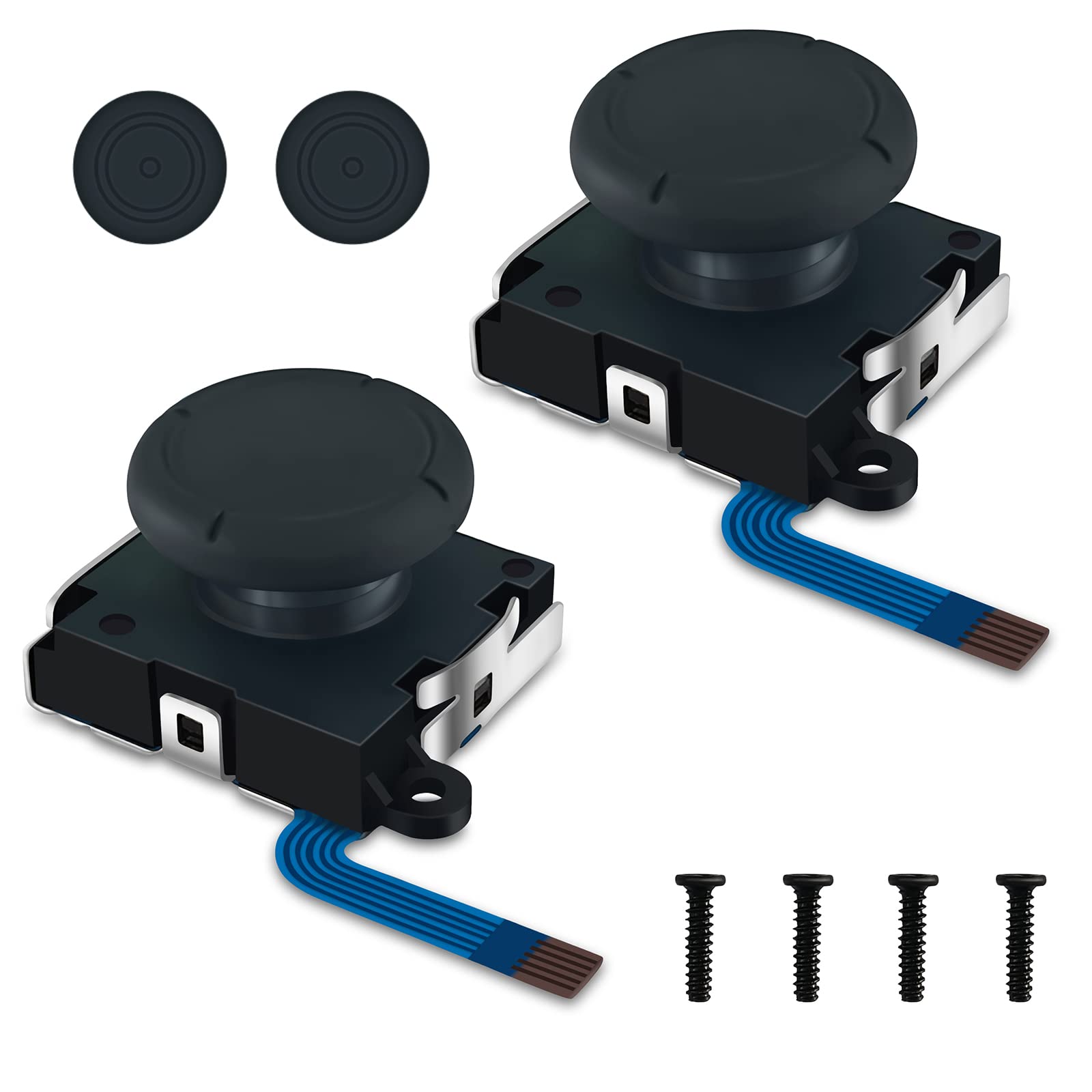 BRHE Switch Joystick Replacement for Joycon Repair 3D Analog Left/Right Thumb Sticks Sensor Kit with 4 “Y” Screws and 2 Thumb Caps for NS Switch/Lite Controller 2 Pack Black