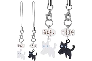 2pcs Cute Cat Phone Charms, Kawaii Cat Fish Phone Lanyard Straps Hanging Pendant Ornaments Decor for Friends Couples Phones K