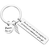 Bible Verse Keychain Christian Gift Religious Jewelry To Protect You Wherever You Go Faith Key Chain Christian Keychain Thanksgiving Christmas Easter Prayer Gift Silver