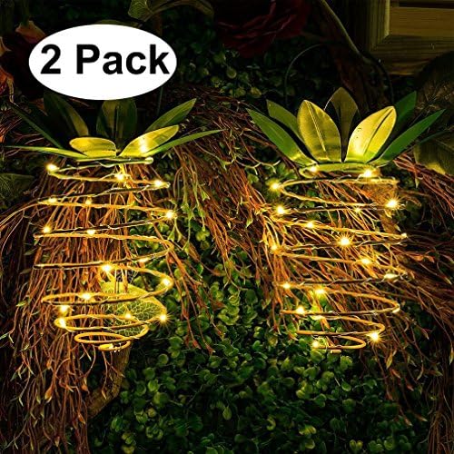 Pineapple Garden Solar Lights, Decute 2-Pack IP65 Waterproof 24 LED Outdoor Decor Path Lights Hanging Fairy Light, Warm White for Patio Yard Decoration