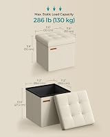SONGMICS Storage Ottoman Foldable 30x30 cm Foot Stool Cream White LSF028W51 view 6