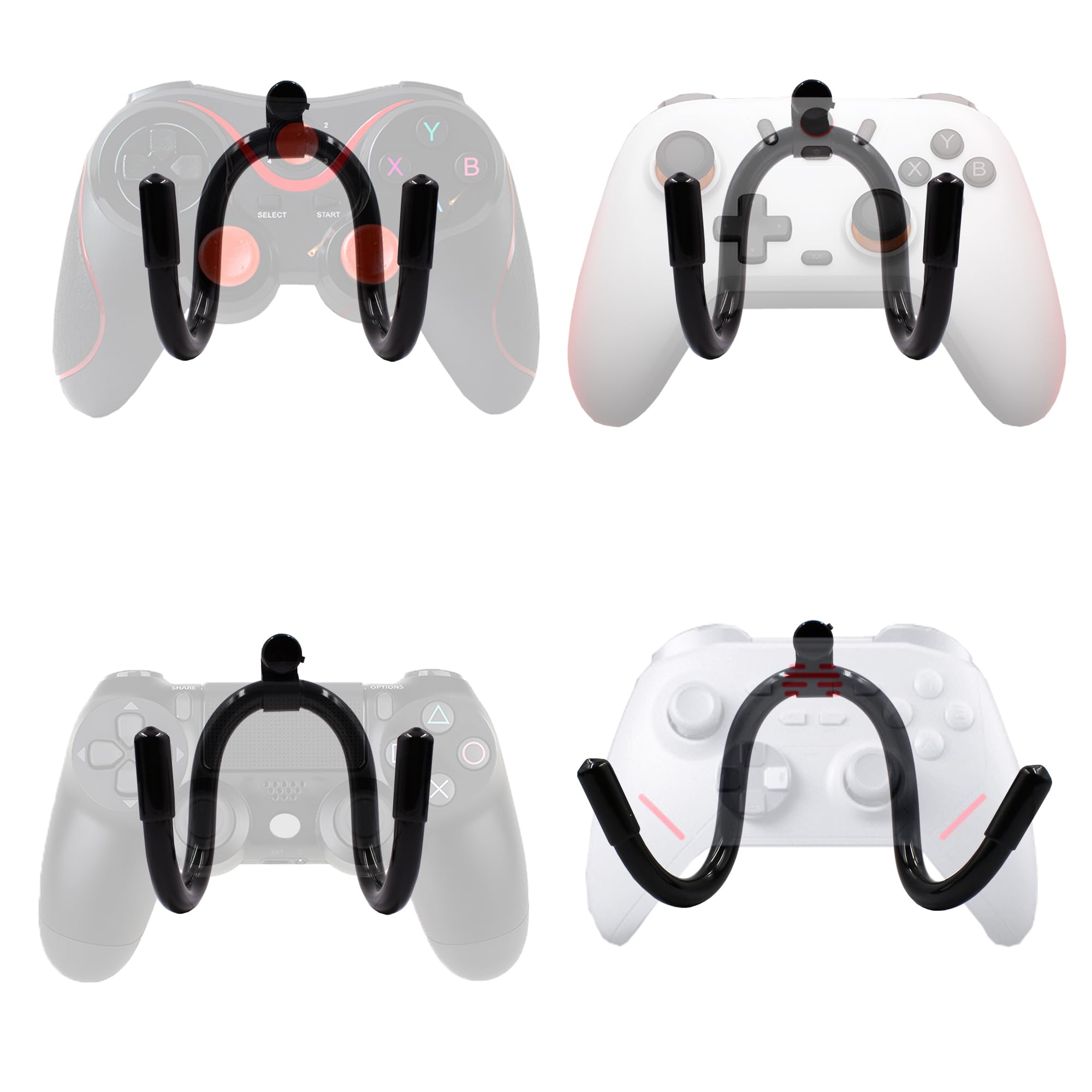 YYST Universal Game Controller Organizer Wall Rack Wall Mount Wall Clip Wall Hanger Compatible With Xbox One PS4 Switch Pro controller 4/PK - NO GAME CONTROLLER - No Falling