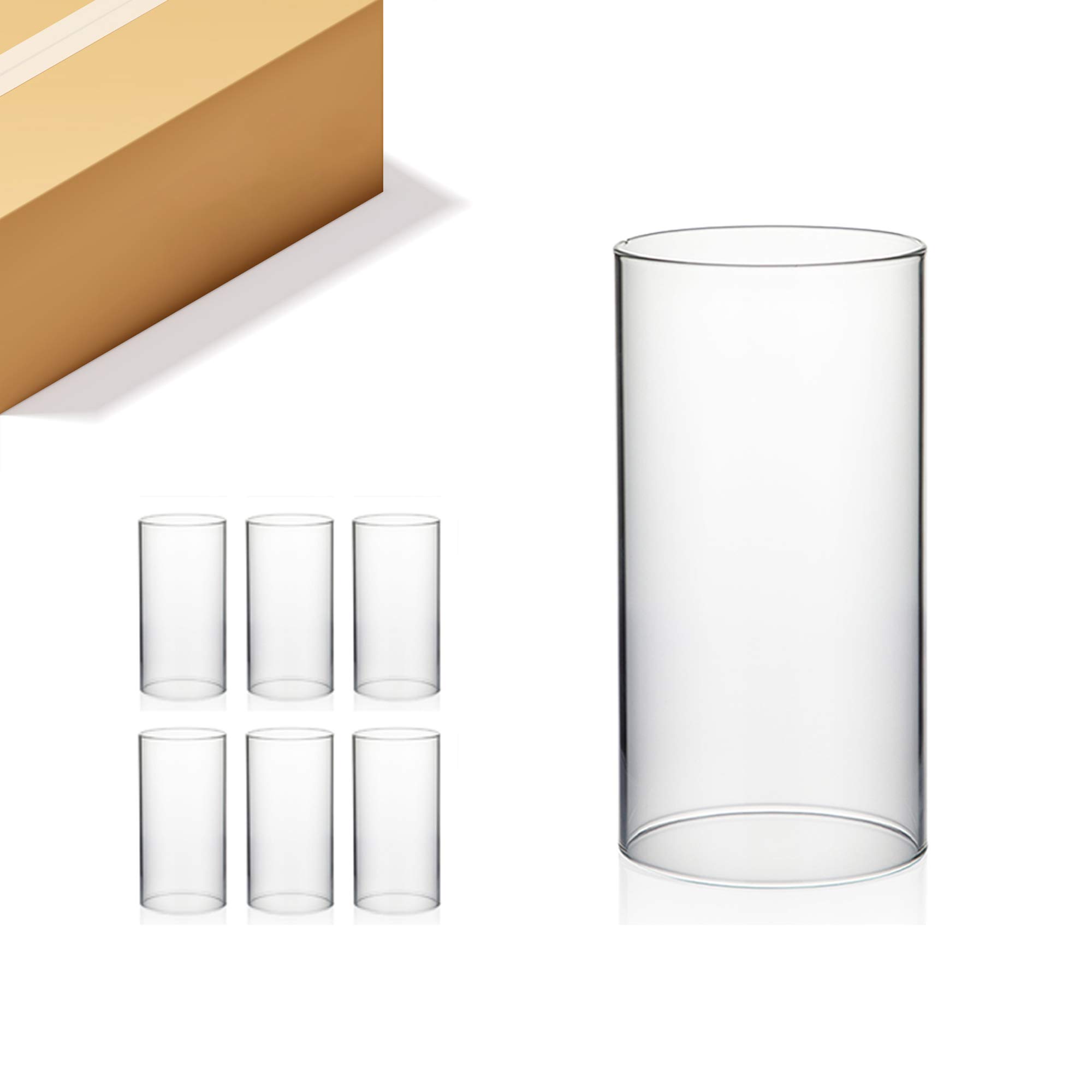 WGVI Hurricane Candle Holder Sleeve, Wide 3", Height 6", Clear Glass Cylinder Candleholder, Chimney Tube, Open Ended Candle Shade, 6 Pieces Bulk