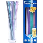10.5inch Reusable Hard Plastic Straws with Cleaning Brush .0.39in and 0.29in 2 Widths Fit adult or Kid,Extra-long straws for 20/30oz Tumbler/Water Bottle BPA free Dishwasher Safe (16straws+1brush)