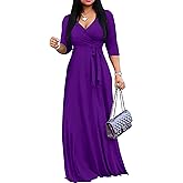 Mrskoala Women Plus Size Long Maxi Wrap Dresses Summer Sundress V-Neck 3/4 Sleeve