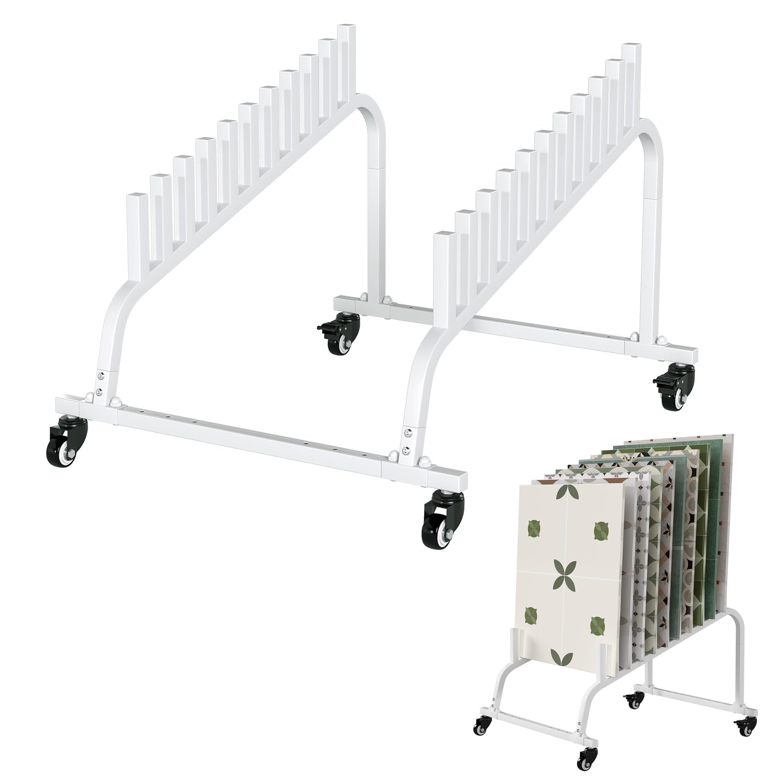 Photo 1 of 10-Tier Tile Sample Display Stand, Adjustable Tile Display Rack, Rolling Flooring Sample Display Rack Trade Show, Metal Flooring Sample Board Rack, Building Material Shelf for Exhibition Hall Retail