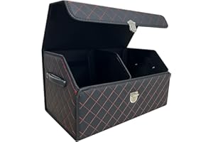 Wuatow Car Trunk Organizer, Car Storage Organizer, SUV Trunk Organizer - Spacious, Durable, and Foldable - Keep Your Trunk Neat and Organized - Black Red Grid - Small