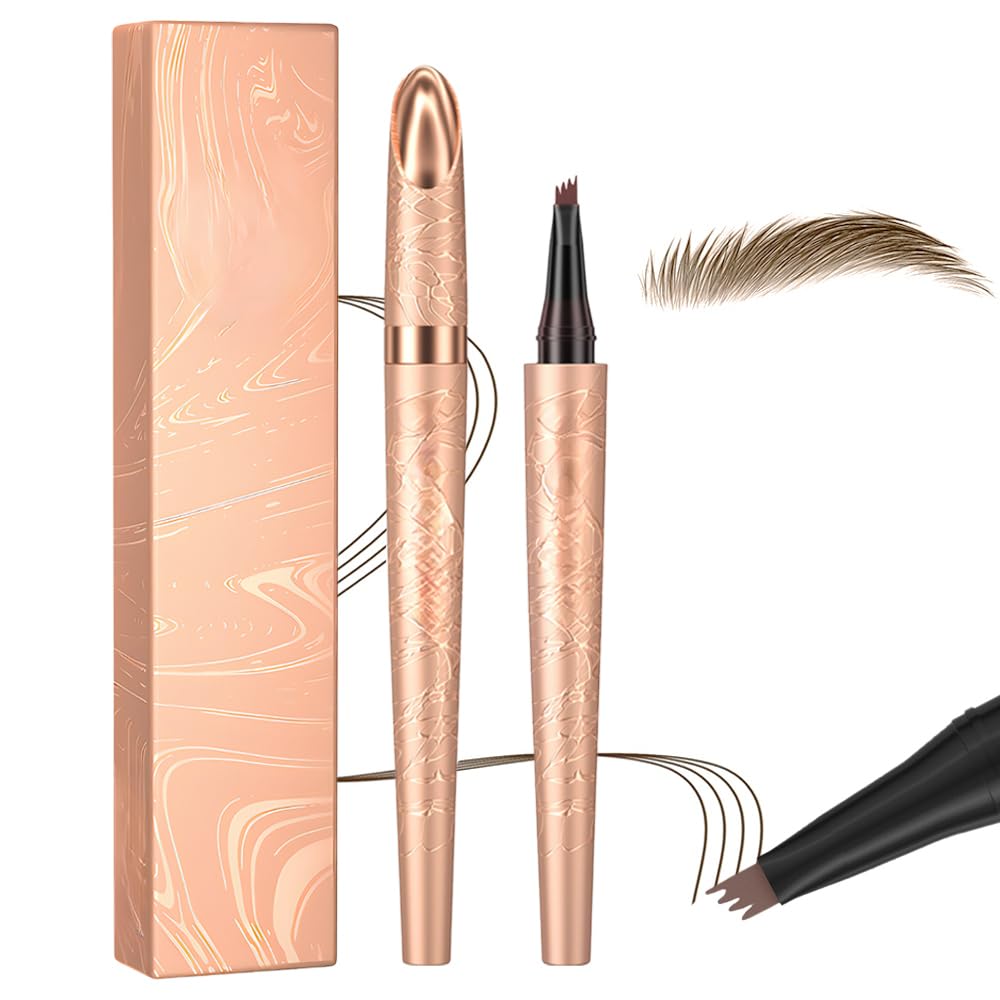 Photo 1 of Microblading Eyebrow Pen, 2024 New Waterproof Microblading Eyebrow Pencil with 4 Tip Eye Brow Pen, Natural Eyebrow Makeup Fine Stroke Magic Eyebrow Pencil Stay on All Day (Light Brown)