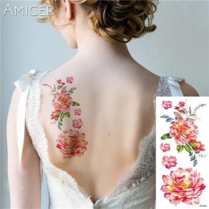 Tzxdbh 3pcs Sakura Rose Grande Fleur Tatouage Imperméable