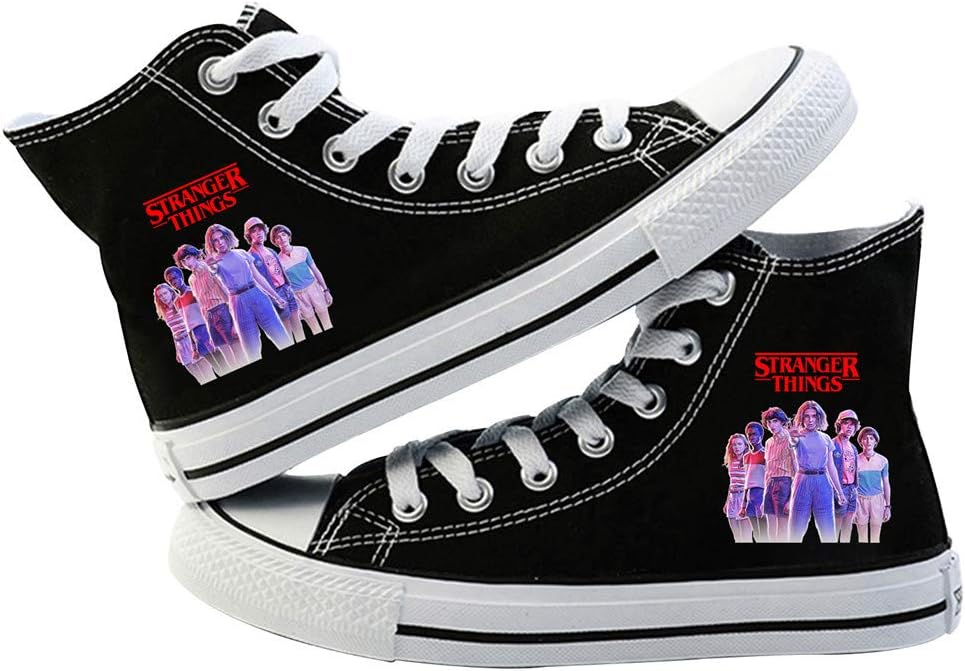Strangerr Things Shoes Unisex Canvas Shoes Low-Top Sneakers/Hi-Top Trainers Boots Scoops Ahoy Black Casual Shoes
