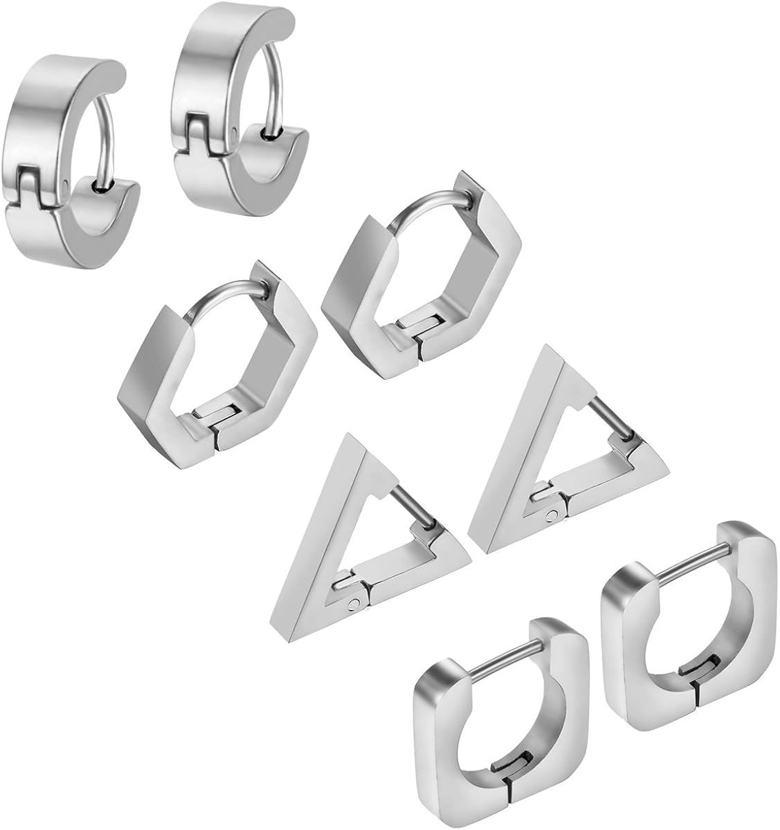 Aroncent 2-8Pcs Womens Mens Huggie Earring Hoop Triangle Earrings Viking Runes Stainless Steel Ear Stud Novelty Black/Gold/Silver