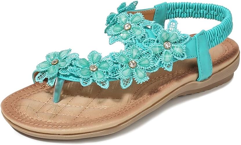 Amazon ジョイジョイ 花付けサンダル レディース トングサンダル 可愛い ビーサン ストラップ 柔らかい ボヘミアン風 ペタンコ カジュアル 海 夏用 女の子 フラット 履きやすい ヌディー ローヒール フラワー 花びら Joyjoy ジョイジョイ ファッションサンダル