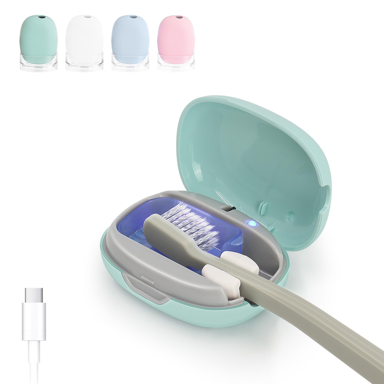 ELMWAY STB-022 UV-C Light Toothbrush Sanitizer Case – Portable & Rechargeable, Compact Design with Stand for Travel or Countertop Use – Fits Most Manual & Electric Toothbrushes – Green
