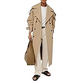 Farktop Womens Oversized Long Trench Coat Double Breasted Lapel Windproof Overcoat with Belt