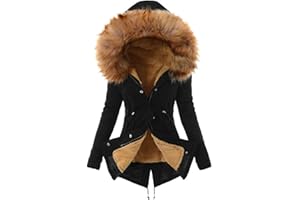 TIMIFIS Winter Coats for Women Plus Size Thick Jackets with Fur Hood Warm Cashmere Outerwear Big Collar Parka Tops