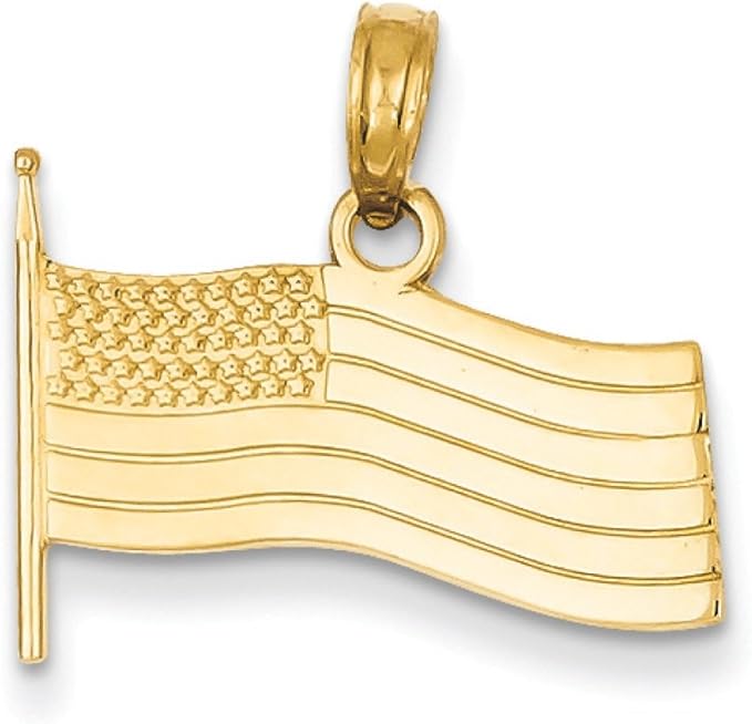 14k Yellow Gold American Flag Charm Pendant 17.5mm