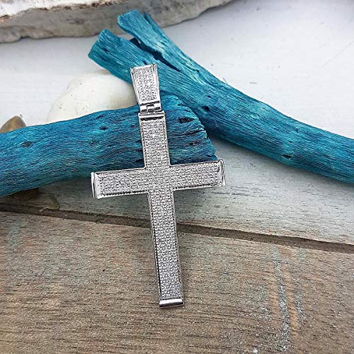 Dazzlingrock Collection 0.45 Carat (ctw) 18K Round Diamond Men's Religious Cross Pendant 1/2 CT (Silver Chain Included), White Gold