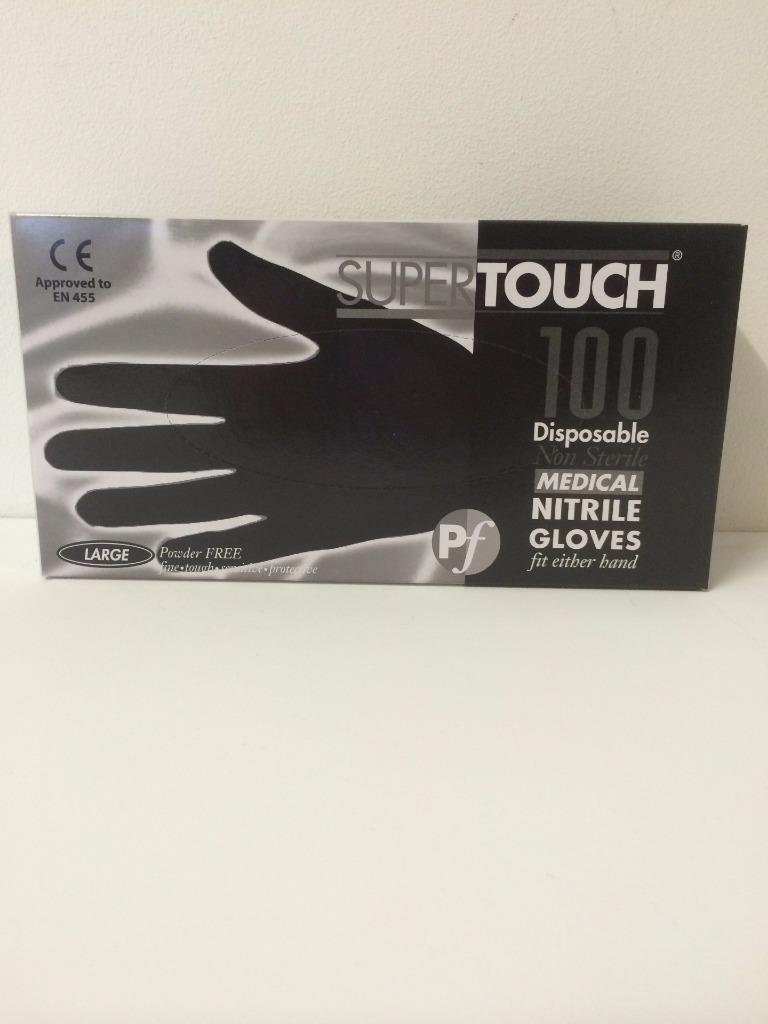 SuperTouch 100 Strong Size LARGE Black Nitrile Latex FREE Disposable Gloves Tattoo Artist Hairdresser Gardening Medical Decorator Beauty Salon