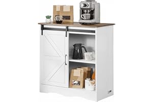 VEVOR Coffee Bar Cabinet, 31.5 x 13.8 x 31.5 in Farmhouse Coffee Bar Cabinet with 3-Tier Storage, Bar Table with Barn Door, F