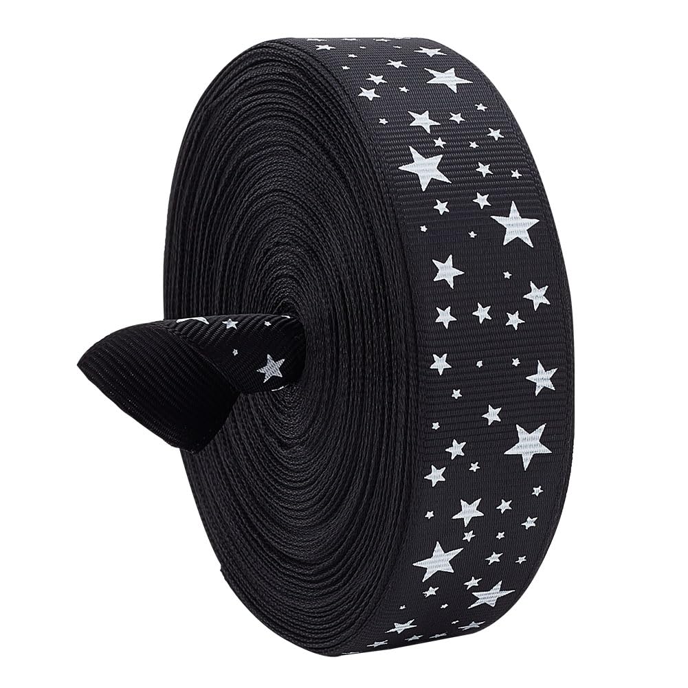 PH PandaHall 22.8m Stars Printed Ribbons, 26mm Wide Black Decorative Ribbon with White Stars Polyester Craft Ribbon for Christmas Bows Making Wedding Home Decor Gift Wrapping DIY Crafts
