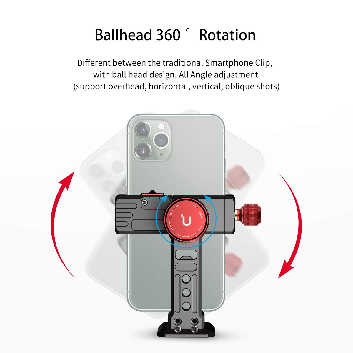 Cell Phone Tripod Mount, ULANZI ST-14 Smartphone Tripod Mount Adapter Aluminum with Cold Shoe, 360° Cell Phone Stand Holder Clamp for iPhone16 15 14 13 12 11 Max Pro iPhone X XR Xs 6 7 Plus