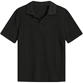 Verdusa Boys Button Down Shirt Tops Short Sleeve Collar Textured Tee Shirts