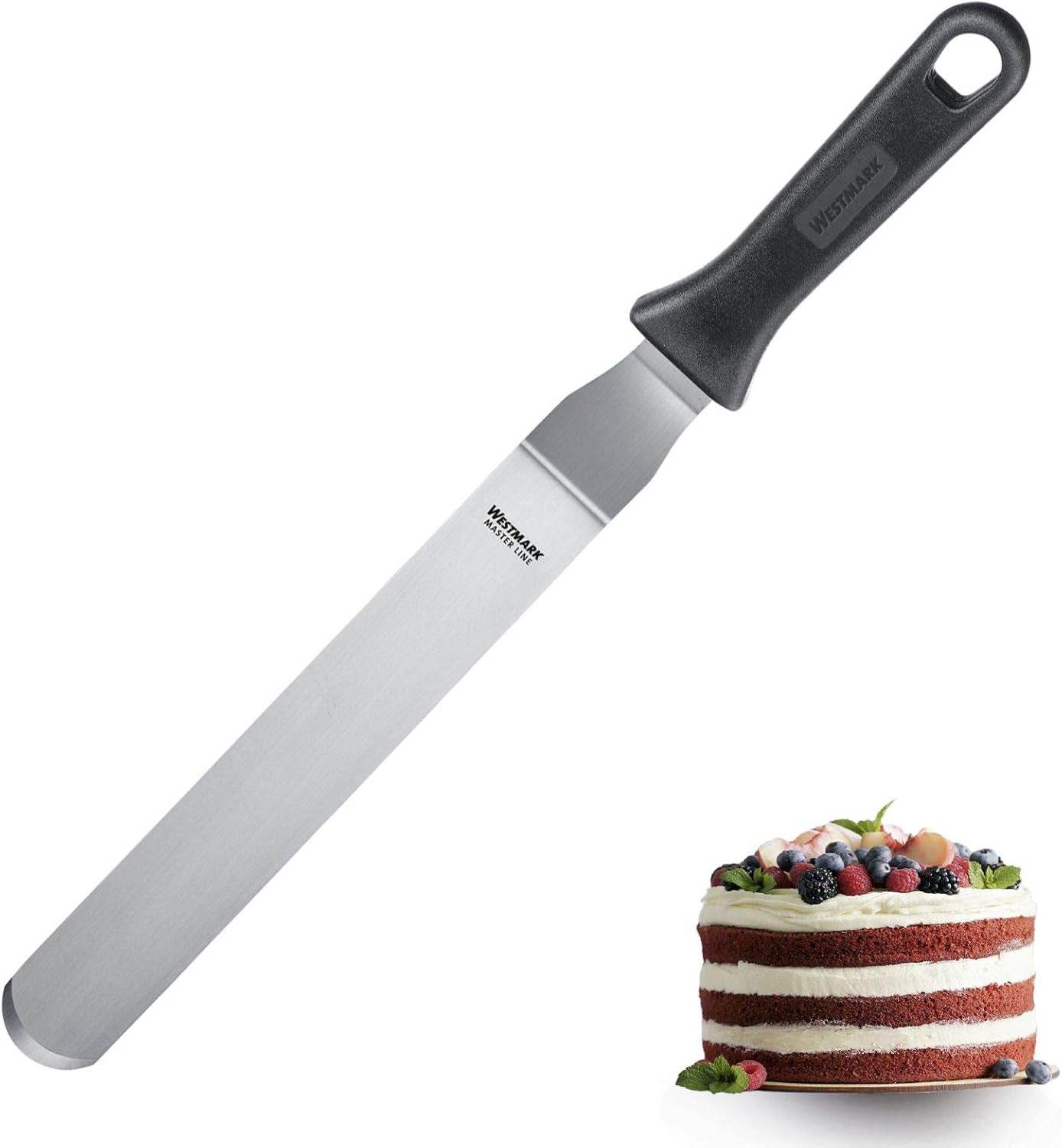 Westmark Profi-Winkelpalette/Konditorenmesser, Gewinkelt, Flexibel, Klingenmaß: 3,5 x 22 cm, Länge: 39,5 cm, Rostfreier Edelstahl/Kunststoff, Master Line, Schwarz/Silber, 31272270