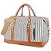 CAMTOP Weekend Travel Bag Ladies Women Duffle Tote Bags PU Leather Trim Canvas Overnight Bag Luggage (Black Striple)