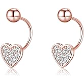 SLUYNZ Sterling Silver Small CZ Heart Half Hoop Earrings for Women Teens Love Half Hoop Earrings Cartilage Helix Piercing Ball Studs Earrings for Valentines Day
