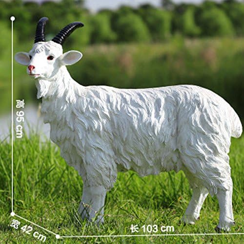 QHYT Garden Lifelike Decorations Lifesize Animal Statue Imitation Male Goat White