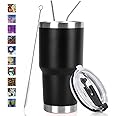 SYACOT 30oz Tumbler Double Wall Stainless Steel Vacuum Insulated Travel Mug with Splash-Proof Lid Metal Straw and Brush