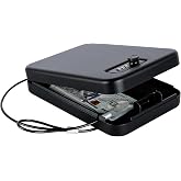 Dalmbox Compact Portable Handgun Pistol Gun Safe Lock Box for Car &amp; Travel | Secures handgun storage, combination-lock access, steel build, small 9.4" x 6.4" x 1.8", for car, home, travel, gun owners