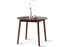 Livinia Aslan 35.4" Round Wooden Dining Table/Mid Century Modern Malaysian Oak Kitchen Table (Walnut)