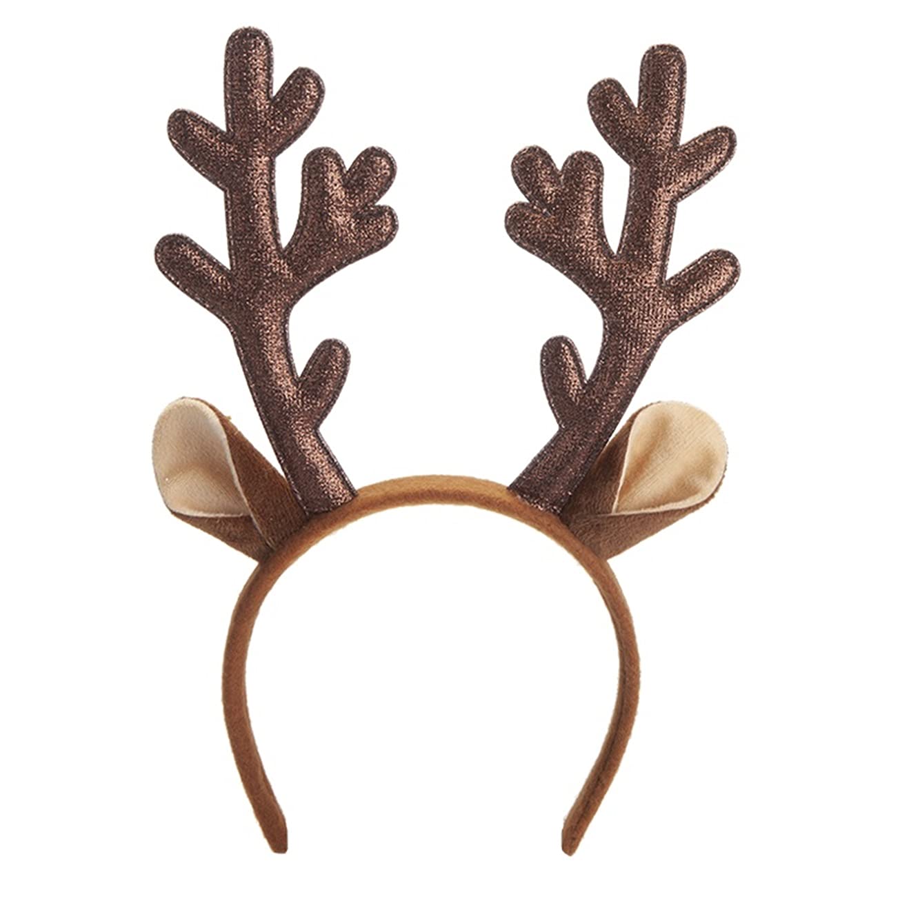 Katy Craig Fancy Dress Reindeer Antlers Headband Christmas Party Glitter Xmas Antlers with Ears (Unisex Fits Children and Adults) Secret Santa Hat Alice Band