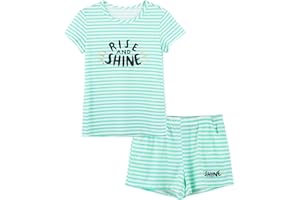 Cozchique Summer Pajamas for Girls – Stripe & Glittering Heart PJS Pal Cute Jammies Set Big Kids Size 6-16