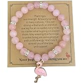 Azusa Sun Flamingo Bracelet for Women Healing Crystal Beaded Stretch Bracelet with Flamingo Charms Stone Inspirational Jewelry