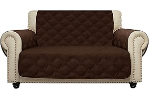 CHHKON Loveseat Cover 100% Waterproof Non-Slip Quilted Furniture Protector Sofa Cover for Pets for Leather Couch (Chocolate, 46")