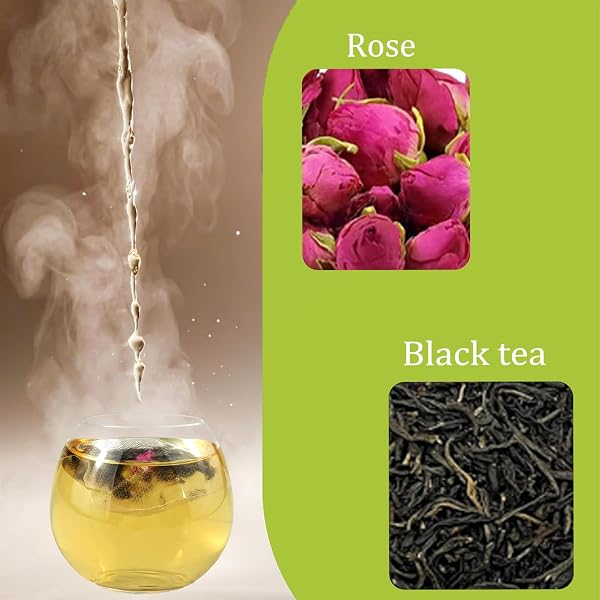 ROSE BLACK TEA,NATURAL HARVESTING DRIED ROSE BUDS, FOOD-GRADE NATURAL HERBAL TEA, CAFFEINE-FREE, SUGAR-FREE.25 TEABAGS。 (1 PACK/25 BAGS, ROSE TEA)