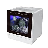 Hermitlux Countertop Dishwasher, 7 Washing Programs Portable Mini Dishwasher with 5-Liter Built-in Water Tank for Apartments & RVs, LED Light, Glass Door, No Hookup Needed