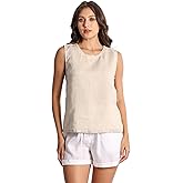 EELOTILE Womens 100% Linen Tank Tops Sleeveless Scoop Neck Blouse Loose Fit Lightweight Casual Classical Shirts
