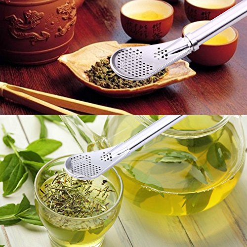 Yerba Mate Bombilla, Tea Bombilla Gourd Drinking Filter Straws Stirrer 304 Food-Grade Stainless Steel Straw with 6.3" Length, 1 PCS (Silver)