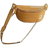 Woven Bum Bag Stylish Sling Purse with Adjustable PU Leather Belt Fanny Waist Pack Chest Shoulder Bag Retro Crossbody Bum Bags for Women Casual Daily Use(Brown)