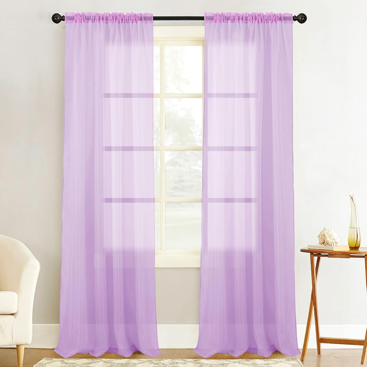 Window Treatments - Tony's collection Lilac Sheer Curtains 84 Inches Long, for Girls Bedroom Windows Solid Drapes with Rod Pocket 2 Panels Treatment Lavender Sheer Curtains for Living Room(34x84 Inch, Lilac,2 Panels)