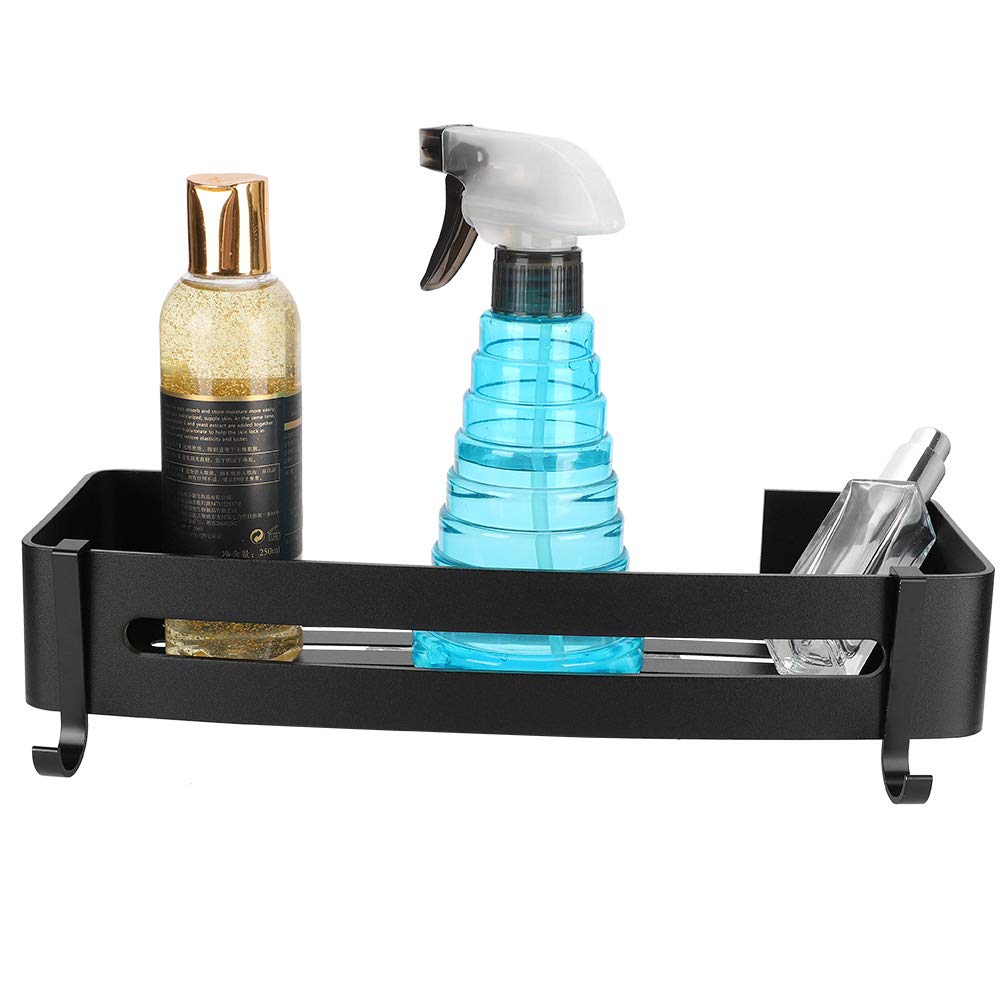 Shower Shelves Space Aluminium Black Shower Caddy Wall Mount 2 Hooks Heavy Duty Multifunction Shampoo Organiser For Bathroom