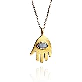 Yair Emanuel Hamsa Necklace for Women Gold Plated Evil Eye Charm Jewish Judaica Jewelry 25" + 1.5" Chain
